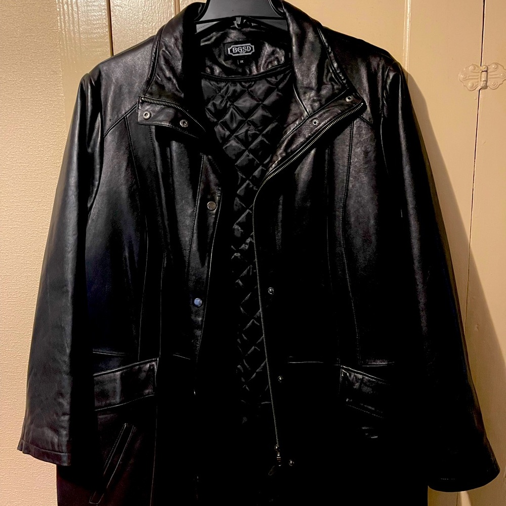 BGSD women’s hip length leather coat